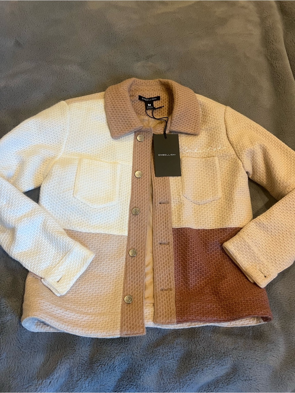 Embellish Men’s Colorblock Shirt Jacket in Cream & Brown NWT Fall Vibes